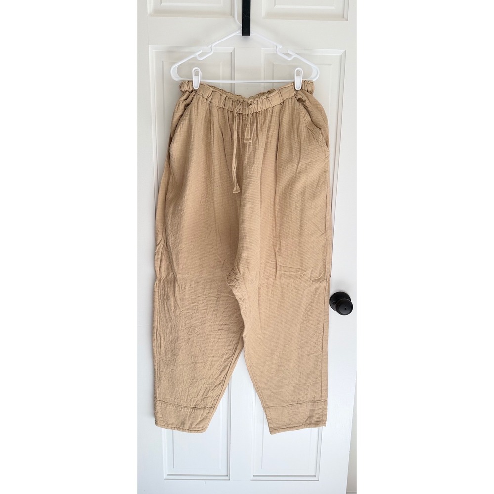 Free People Linen Blend Drawstring Pants M Beige